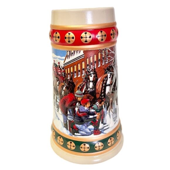 Vintage 1993 Anheuser Busch Budweiser Holiday Beer Stein Mug Cup Clydesdales - Picture 2 of 6